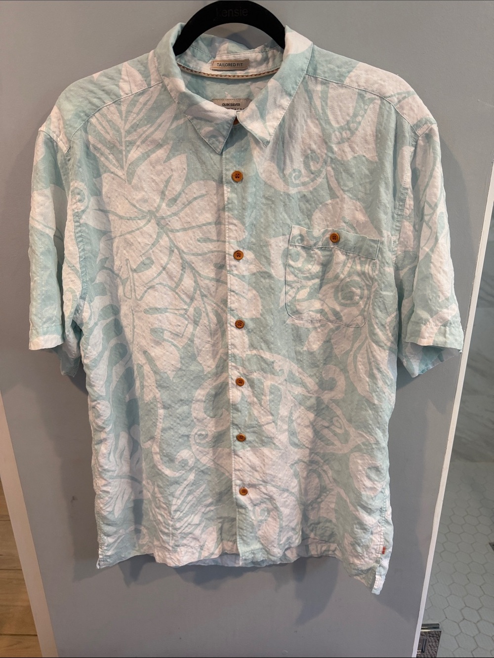 Quiksilver Waterman collection Light Aqua & White Tropical Button-Up Shirt